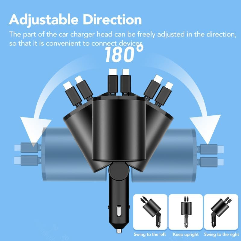 Retractable Car Charger, 4 in 1 Super Fast Car Phone Charger 60W
