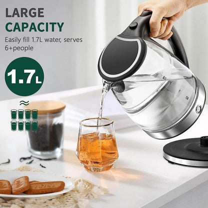 White Electric Kettle 1.7L Double Wall Water Boiler 1200W with Cold Water Boil Auto Shut-Off & Boil-Dry Protection, Durable Household Appliances