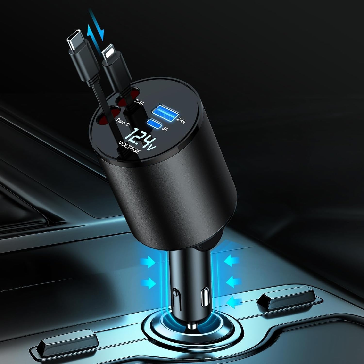 Retractable Car Charger, 4 in 1 Super Fast Car Phone Charger 60W