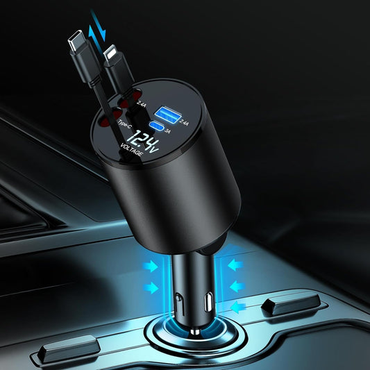 Retractable Car Charger, 4 in 1 Super Fast Car Phone Charger 60W