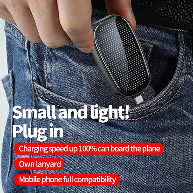 Solar Mini Power Bank Key Ring Portable Charger 