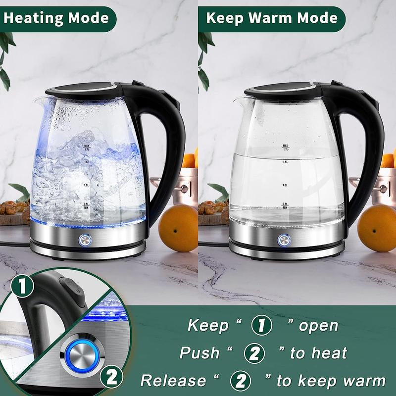 White Electric Kettle 1.7L Double Wall Water Boiler 1200W with Cold Water Boil Auto Shut-Off & Boil-Dry Protection, Durable Household Appliances