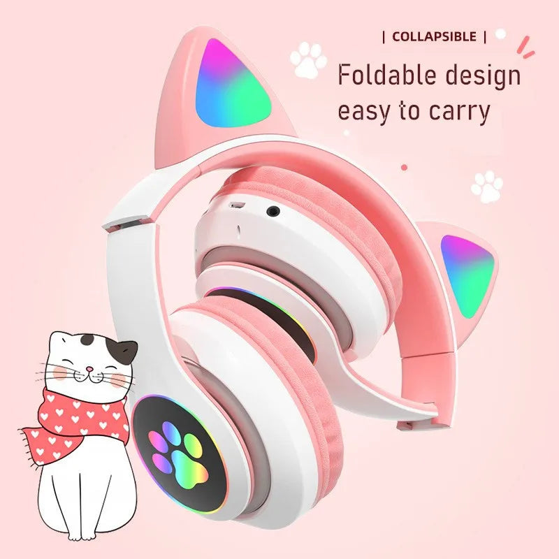 Flashing LED Cute Cat Ears Headphones Bluetooth