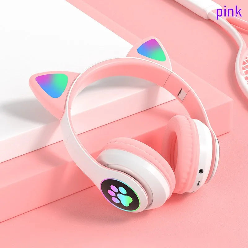 Flashing LED Cute Cat Ears Headphones Bluetooth