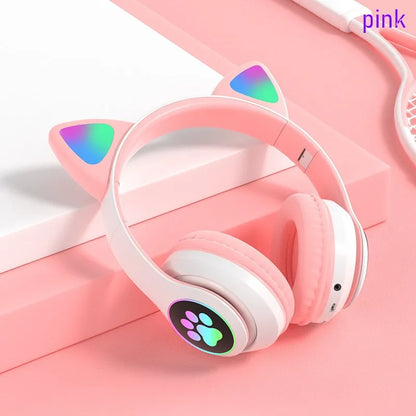 Flashing LED Cute Cat Ears Headphones Bluetooth