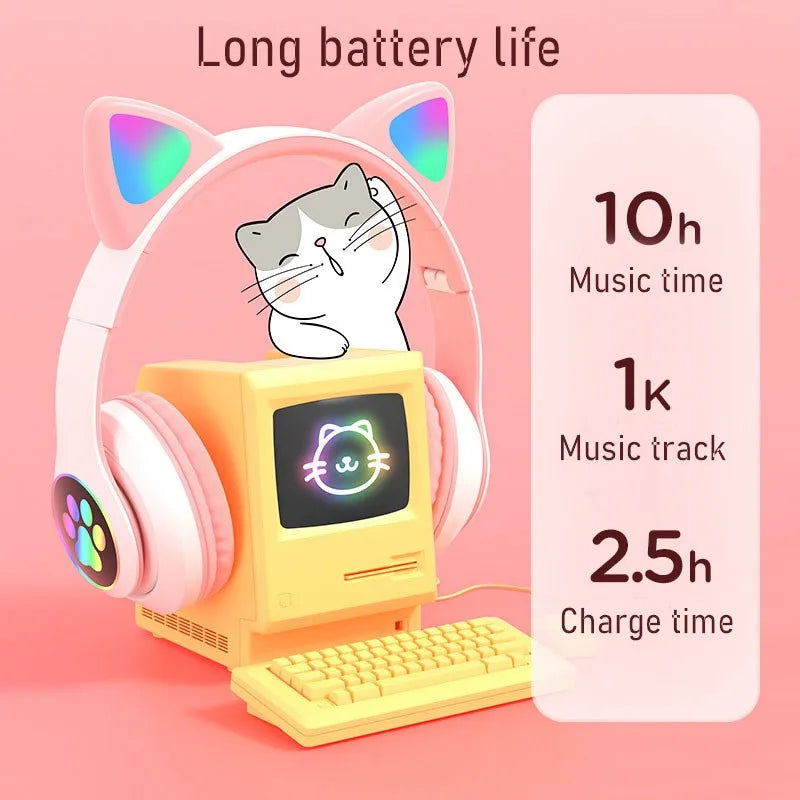 Flashing LED Cute Cat Ears Headphones Bluetooth