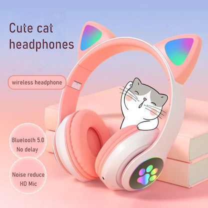 Flashing LED Cute Cat Ears Headphones Bluetooth