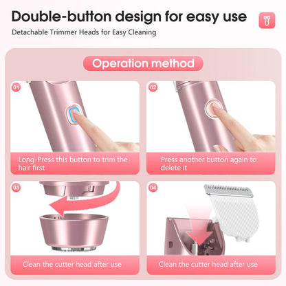 [2025 Upgraded] Matte Peach Bikini Trimmer – Electric Razor for Women, 2-In-1 Dual-Head Shaver, Waterproof & Painless, Ergonomic Handle with Split Controls, Gentle for Sensitive Skin, Gift-Ready Grooming Kit