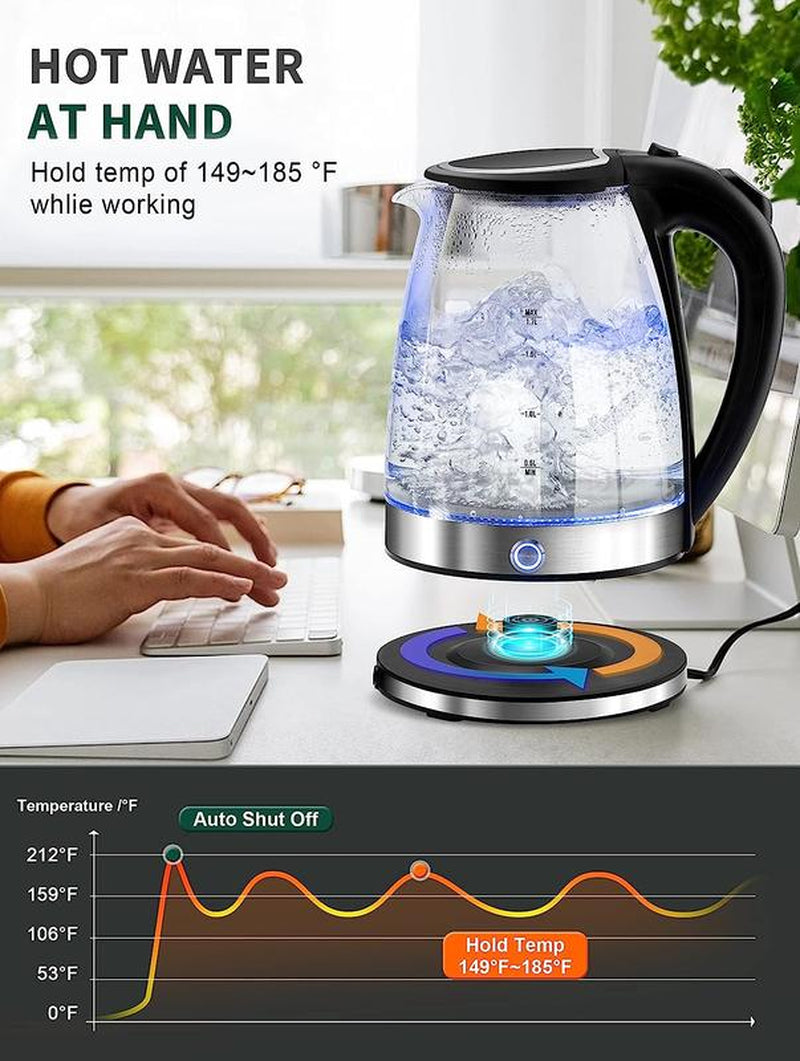White Electric Kettle 1.7L Double Wall Water Boiler 1200W with Cold Water Boil Auto Shut-Off & Boil-Dry Protection, Durable Household Appliances