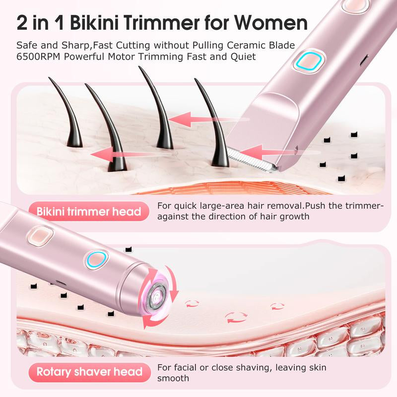 [2025 Upgraded] Matte Peach Bikini Trimmer – Electric Razor for Women, 2-In-1 Dual-Head Shaver, Waterproof & Painless, Ergonomic Handle with Split Controls, Gentle for Sensitive Skin, Gift-Ready Grooming Kit