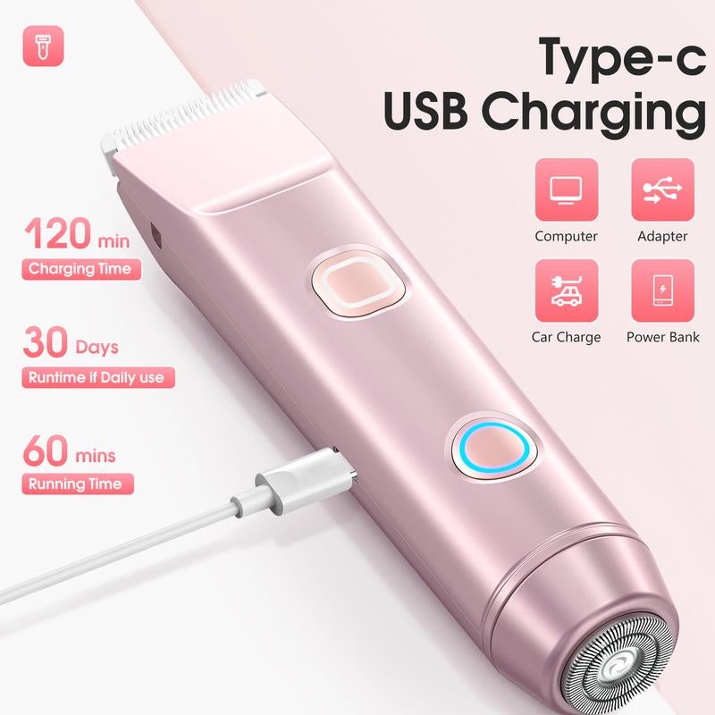 [2025 Upgraded] Matte Peach Bikini Trimmer – Electric Razor for Women, 2-In-1 Dual-Head Shaver, Waterproof & Painless, Ergonomic Handle with Split Controls, Gentle for Sensitive Skin, Gift-Ready Grooming Kit
