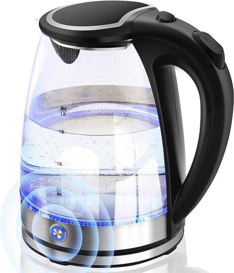 White Electric Kettle 1.7L Double Wall Water Boiler 1200W with Cold Water Boil Auto Shut-Off & Boil-Dry Protection, Durable Household Appliances