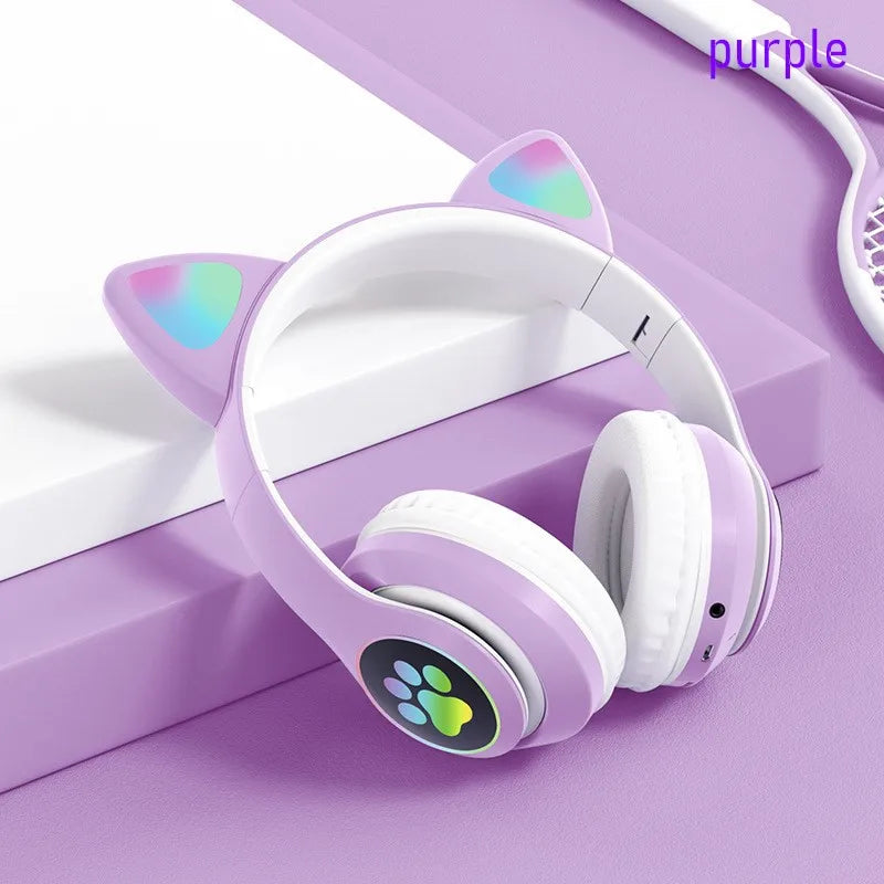Flashing LED Cute Cat Ears Headphones Bluetooth