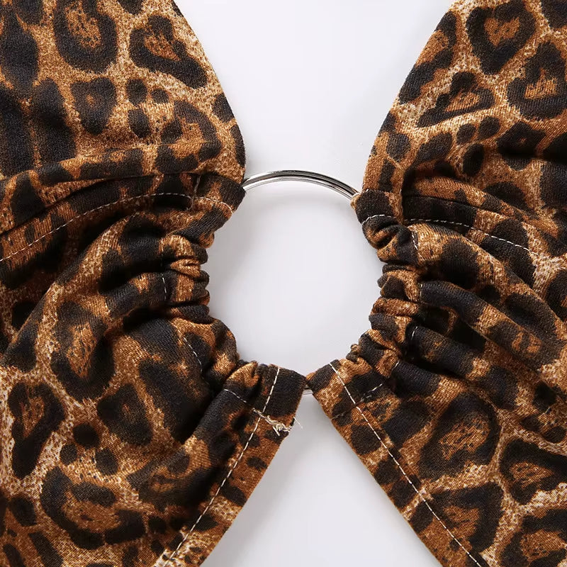 Leopard Printed Sexy Halter Crop Top Women