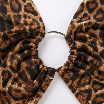 Leopard Printed Sexy Halter Crop Top Women