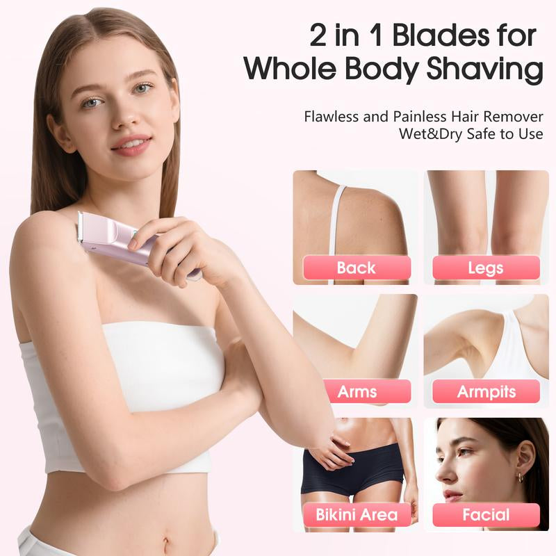 [2025 Upgraded] Matte Peach Bikini Trimmer – Electric Razor for Women, 2-In-1 Dual-Head Shaver, Waterproof & Painless, Ergonomic Handle with Split Controls, Gentle for Sensitive Skin, Gift-Ready Grooming Kit