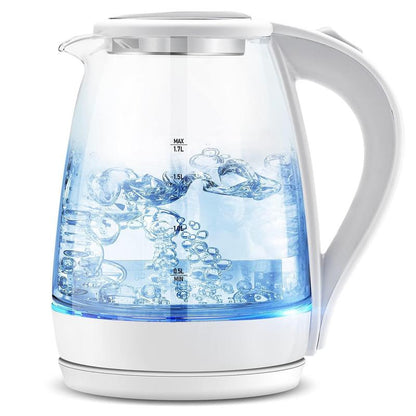 White Electric Kettle 1.7L Double Wall Water Boiler 1200W with Cold Water Boil Auto Shut-Off & Boil-Dry Protection, Durable Household Appliances