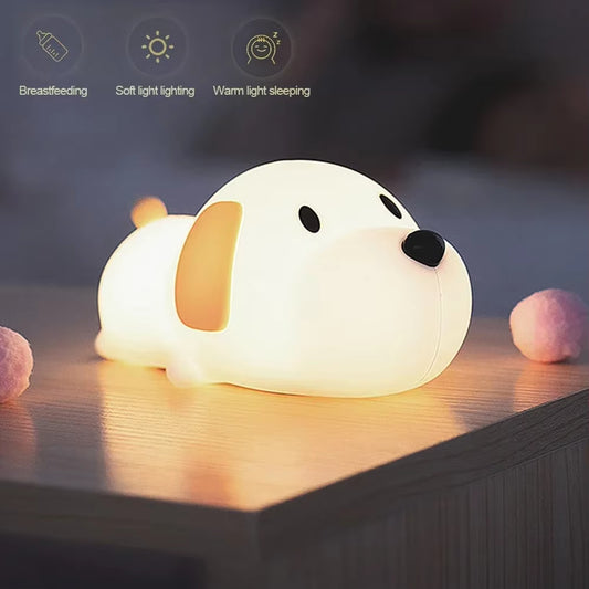 Cute Puppy Dog Touch Senor Night Light Silicone