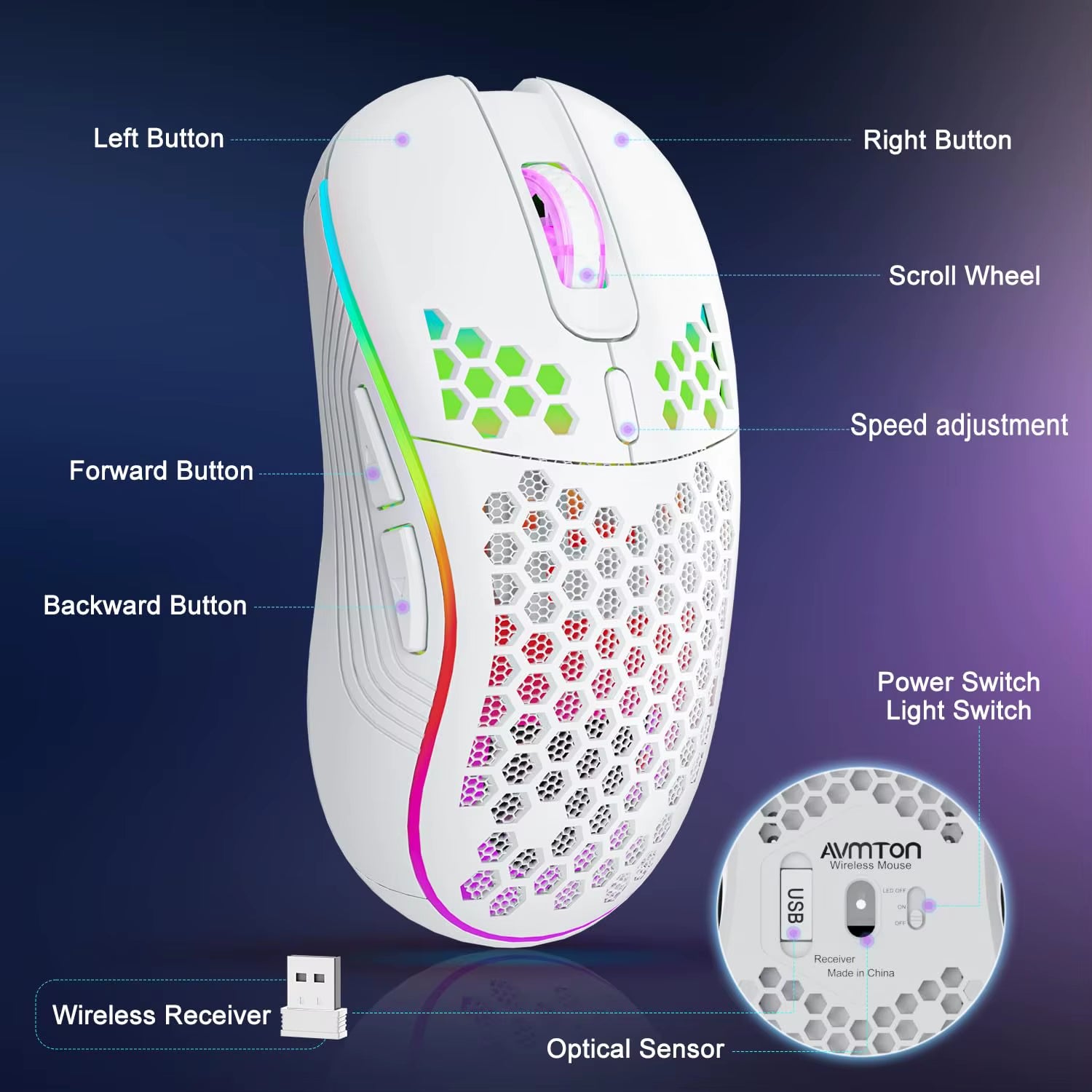 Wireless Mouse with RGB Backlit 6-Button 