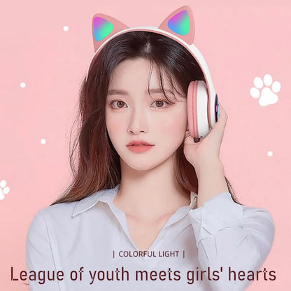 Flashing LED Cute Cat Ears Headphones Bluetooth