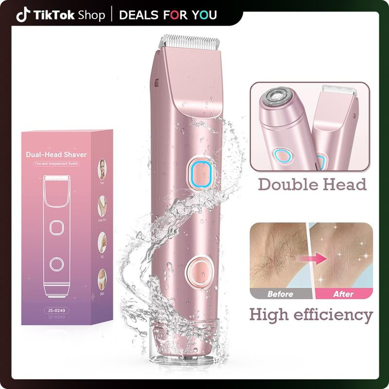 [2025 Upgraded] Matte Peach Bikini Trimmer – Electric Razor for Women, 2-In-1 Dual-Head Shaver, Waterproof & Painless, Ergonomic Handle with Split Controls, Gentle for Sensitive Skin, Gift-Ready Grooming Kit
