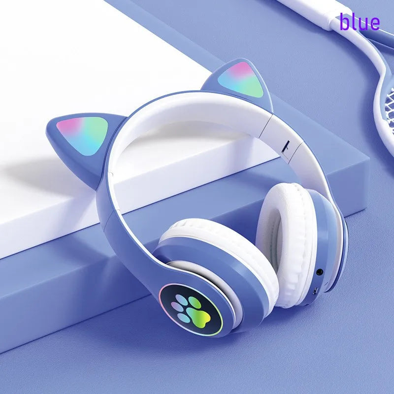 Flashing LED Cute Cat Ears Headphones Bluetooth