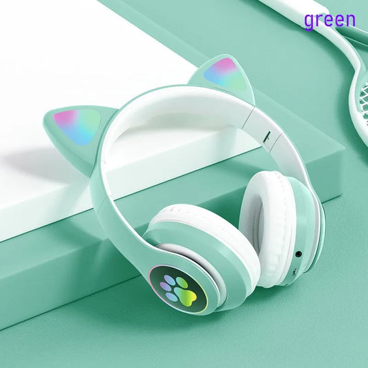 Flashing LED Cute Cat Ears Headphones Bluetooth