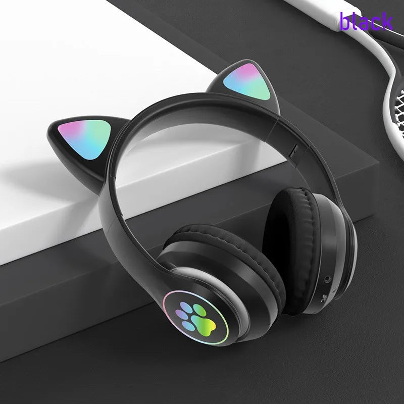 Flashing LED Cute Cat Ears Headphones Bluetooth