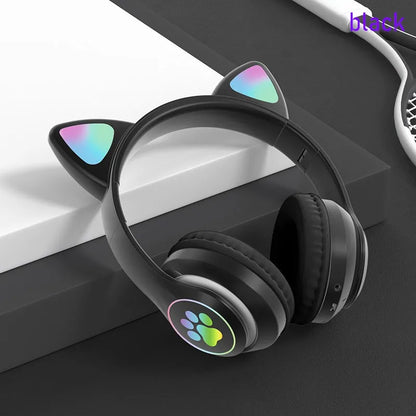 Flashing LED Cute Cat Ears Headphones Bluetooth